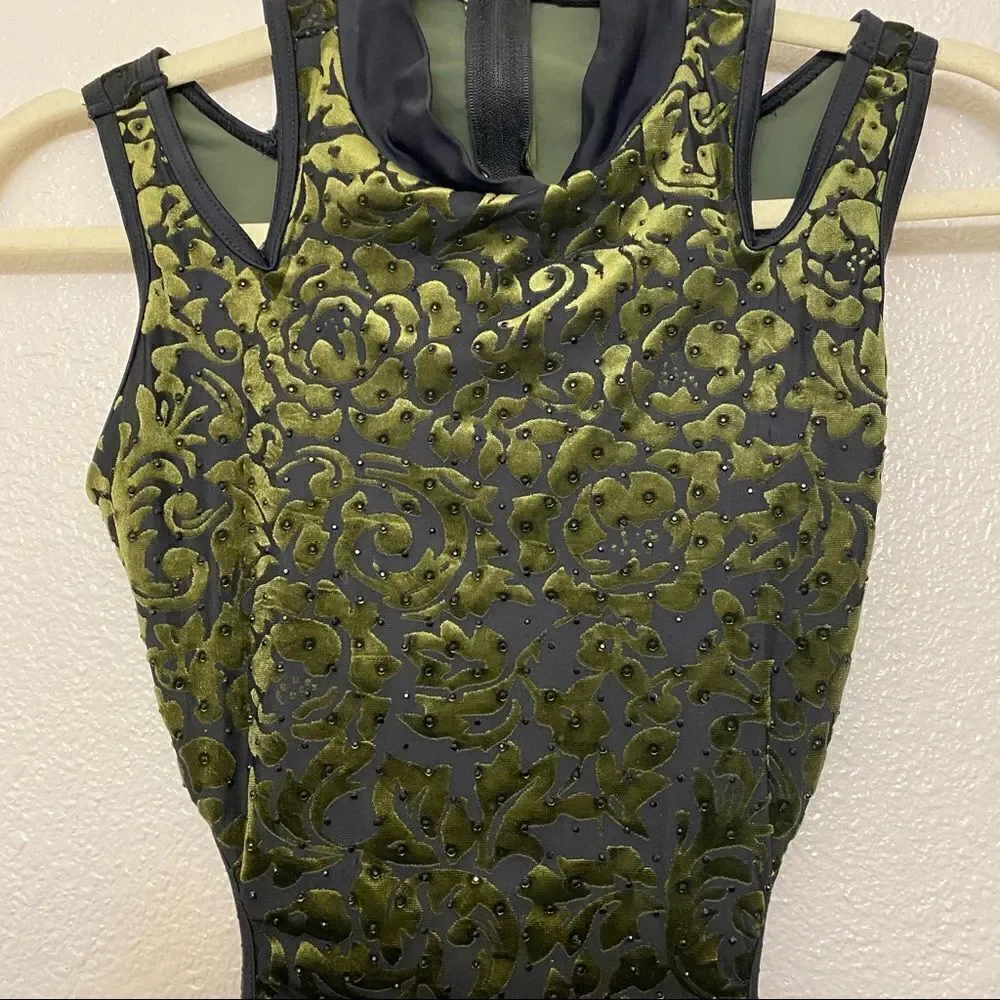 Weissman Dance Costume VELVET burnout CUTOUT DRESS green D11687 Child LC